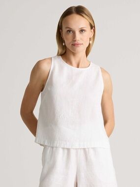 Quince White 100% European Linen Cropped Tank In Size S NWT